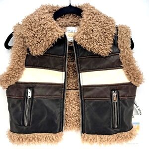 Faux Fur Lined Moto Vest S Brown Cream Y2K Biker Racer Apres Ski Cabincore Chic